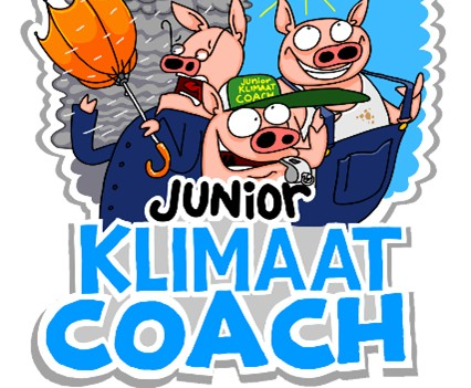 Logo Junior Klimaatcoach met drie getekende varkens