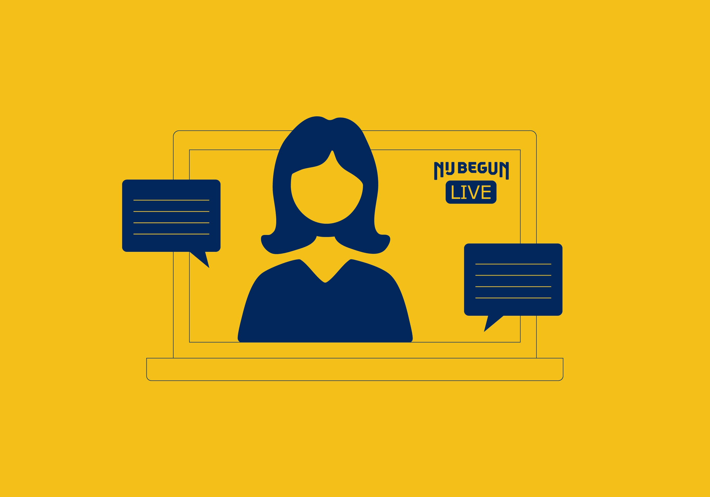 Getekende vrouw met aan weerszijden een chatscherm