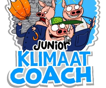 Logo Junior Klimaatcoach met drie getekende varkens